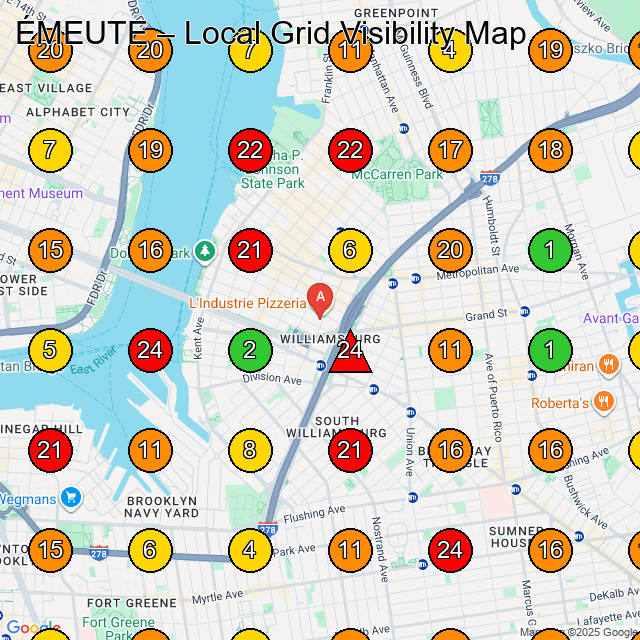 ÉMEUTE Brooklyn GeoGrid ranking map for Vintage clothing store Brooklyn NY